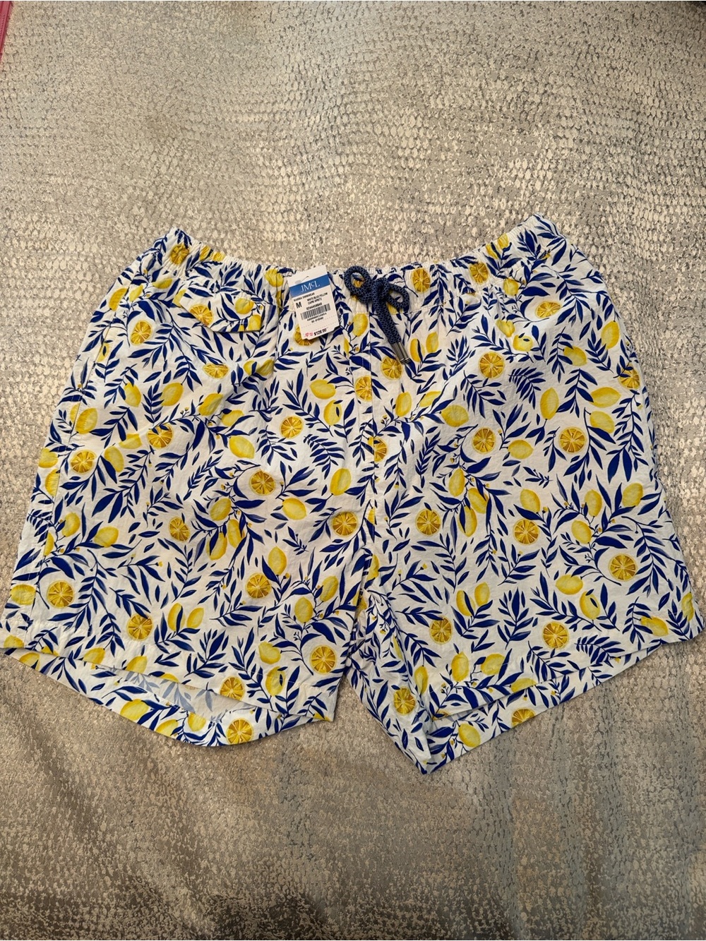 J McLaughlin Men's Lemon-Print Marina Swim Trunks